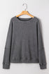 Waffle Knit Drop Shoulder Wide Crewneck Banded Hem Loose Fit Top